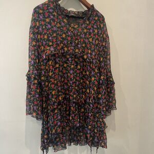 The Kooples Black Floral Silk Chiffon Dress Size 2  Casual Dress